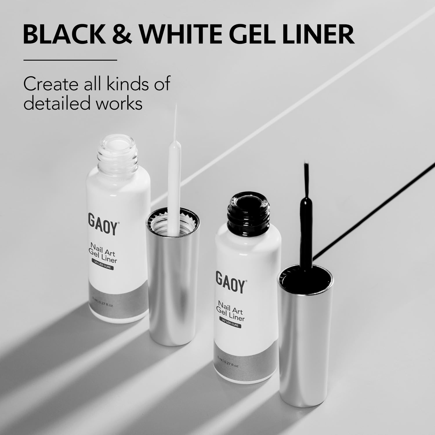 Esmalte de uñas de gel blanco y negro, 2 piezas de 0.3 fl oz de colores clásicos con pincel fino, curado con luz UV para manicura francesa en casa 6