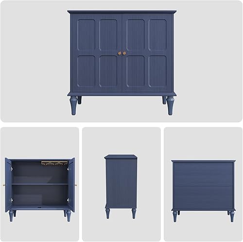 Miniatura 7 de ARTPOWER Aparador azul con almacenamiento, armario de almacenamiento moderno de mediados de siglo con 2 puertas y estantes ajustables, aparador