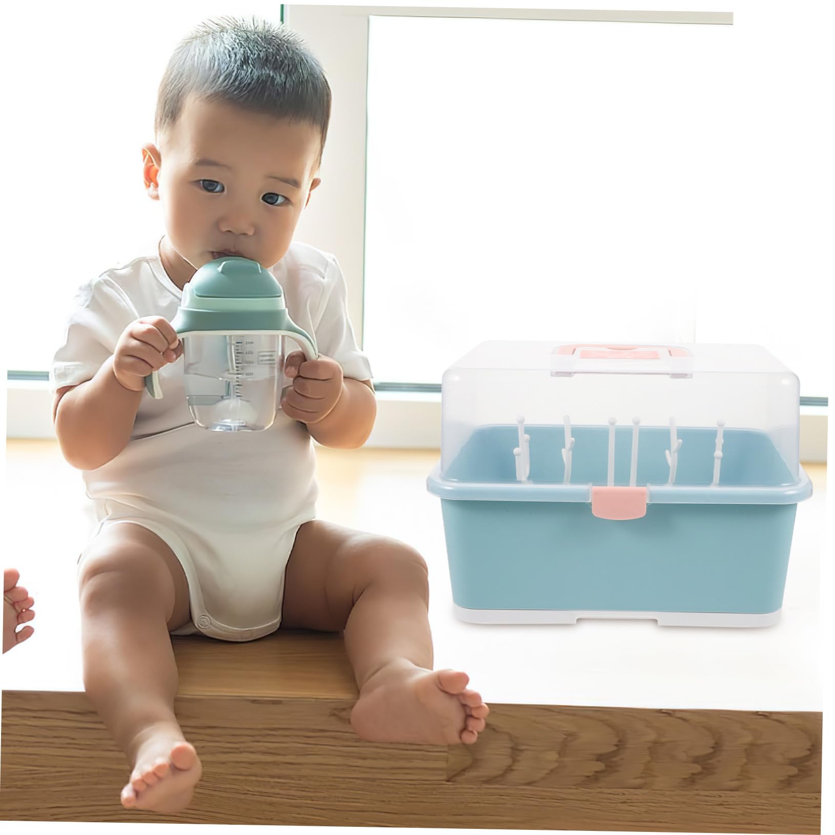 1 Stück Babyflaschen Trockenbox aus Pp, Grün, Aufbewahrungsständer | Herausnehmbare Abtropfschale, Flaschen Stehend Haltend, für Dusche und Fütterbecher