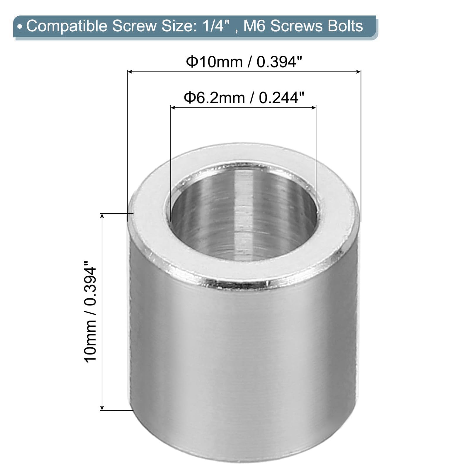 TOP-VIGOR 20Pcs M6 Aluminum Spacer, 6.2mm ID x 10mm OD x 10mm Length Metal Spacer - Image 2