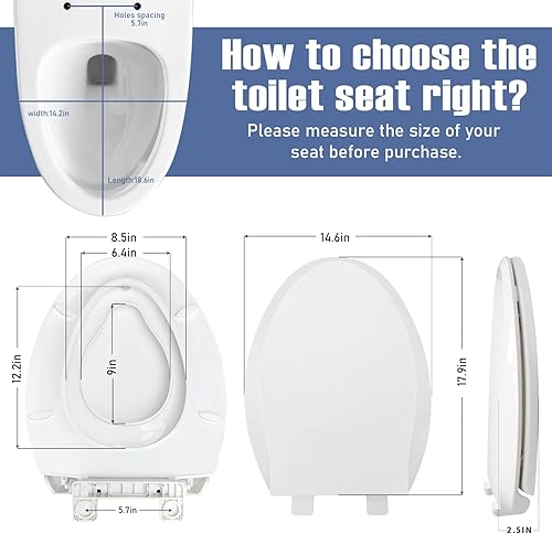 Miniatura 5 de Asiento de inodoro alargado con asiento para niños pequeños, cierre suave, cierre lento, asiento de inodoro familiar con asiento de entrenamiento