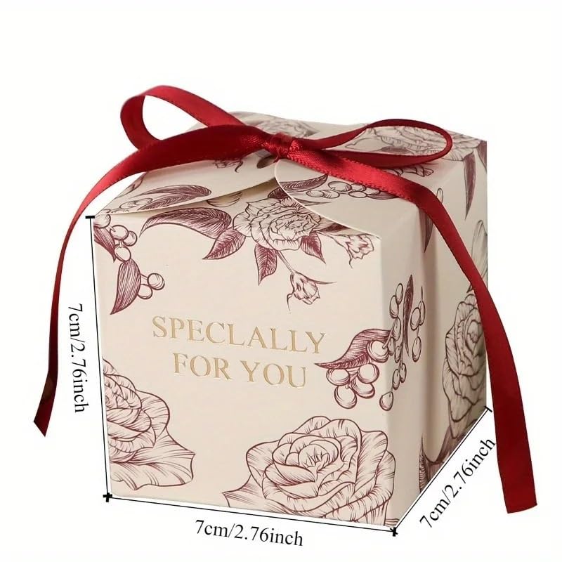 Geschenkbox 30/40/50 Stück Blumen-Geschenkboxen mit Schleife | Elegante Geschenkboxen aus Papier in Pastellrosa mit weißen Blumen for Hochzeiten, Geburtstage und Partys(Red,50pcs)