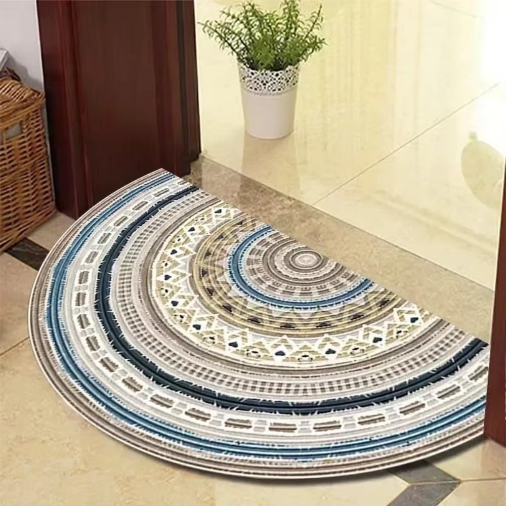 Halbrunde Fußmatte Halbrunder Mandala-Teppich for den Eingangsbereich, Bohemian-Stil, rutschfest, leicht zu reinigen, Bodenmatte, dekorative Heimteppiche(Color4,60X90CM(2X5.3FT)