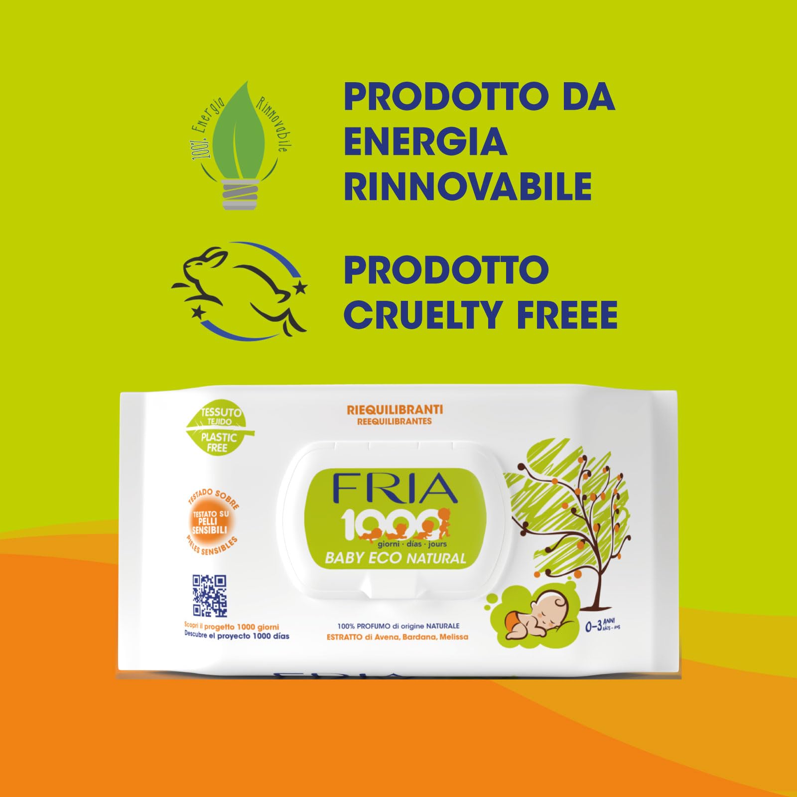 Fria Baby Eco Natural Salviette per Cambio Pannolino 1000 Giorni, Confezione 72 Salviette