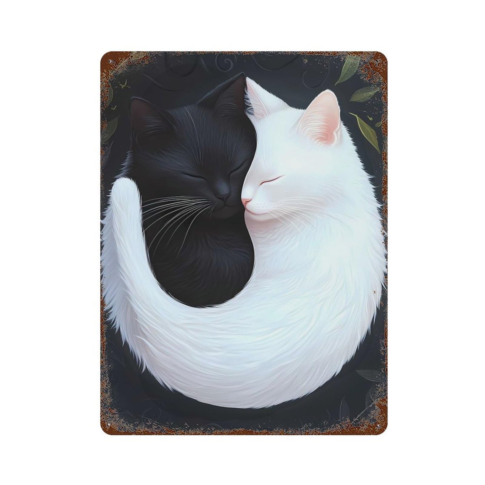 Retro Metal Sign with Yin Yang Cats Design 15.7"x11.8", for Shed, Workshop And Garage Wall Decor, Old School Wall Decor