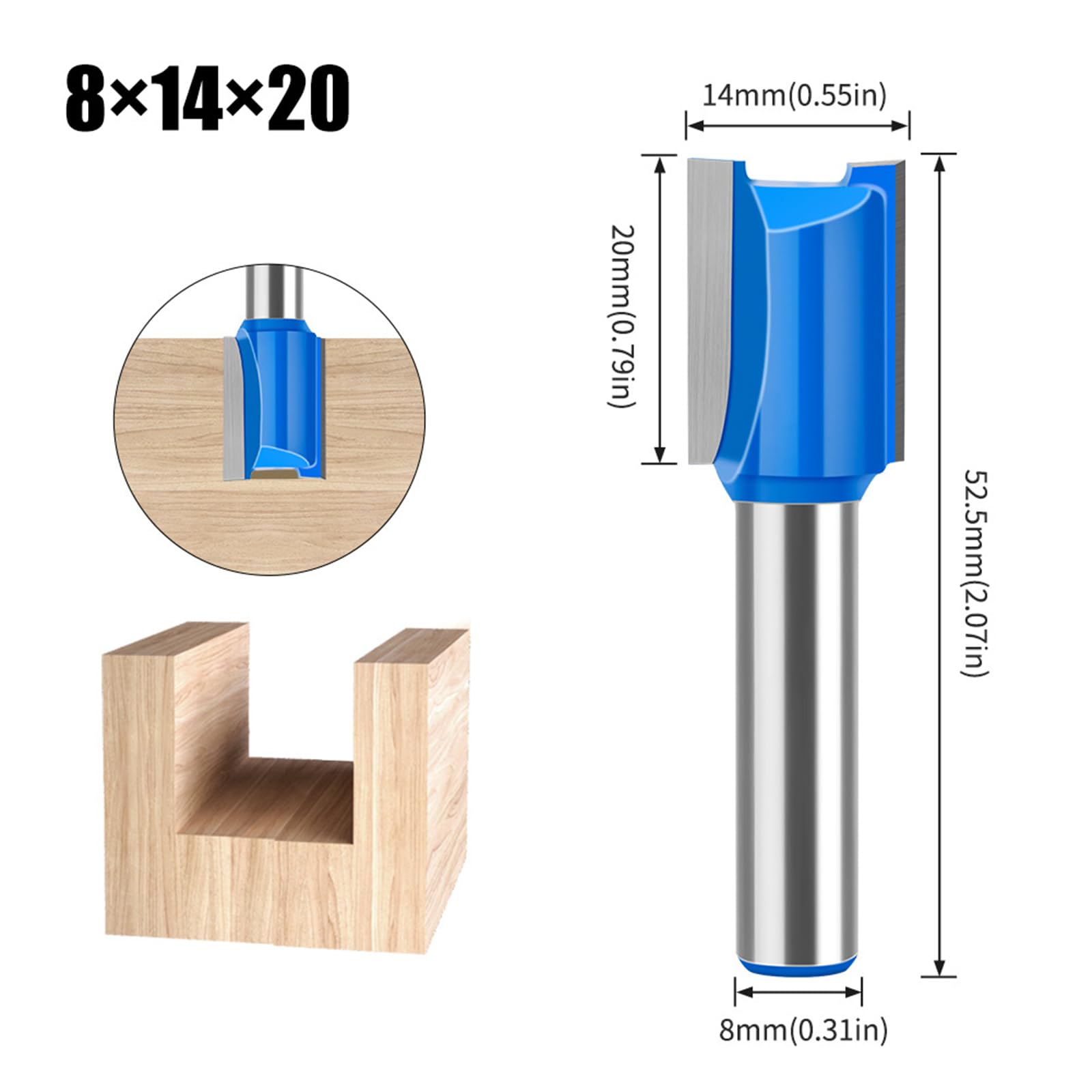 MACHSWON Straight Cut Router Bit Milling Cutter Cutting 8mm Shank,14mm Cut Diameter & 20mm Cut Length Straight Cutting Trimming Cutter Double Flute Straight Grooving Bits for Woodworking - Image 2