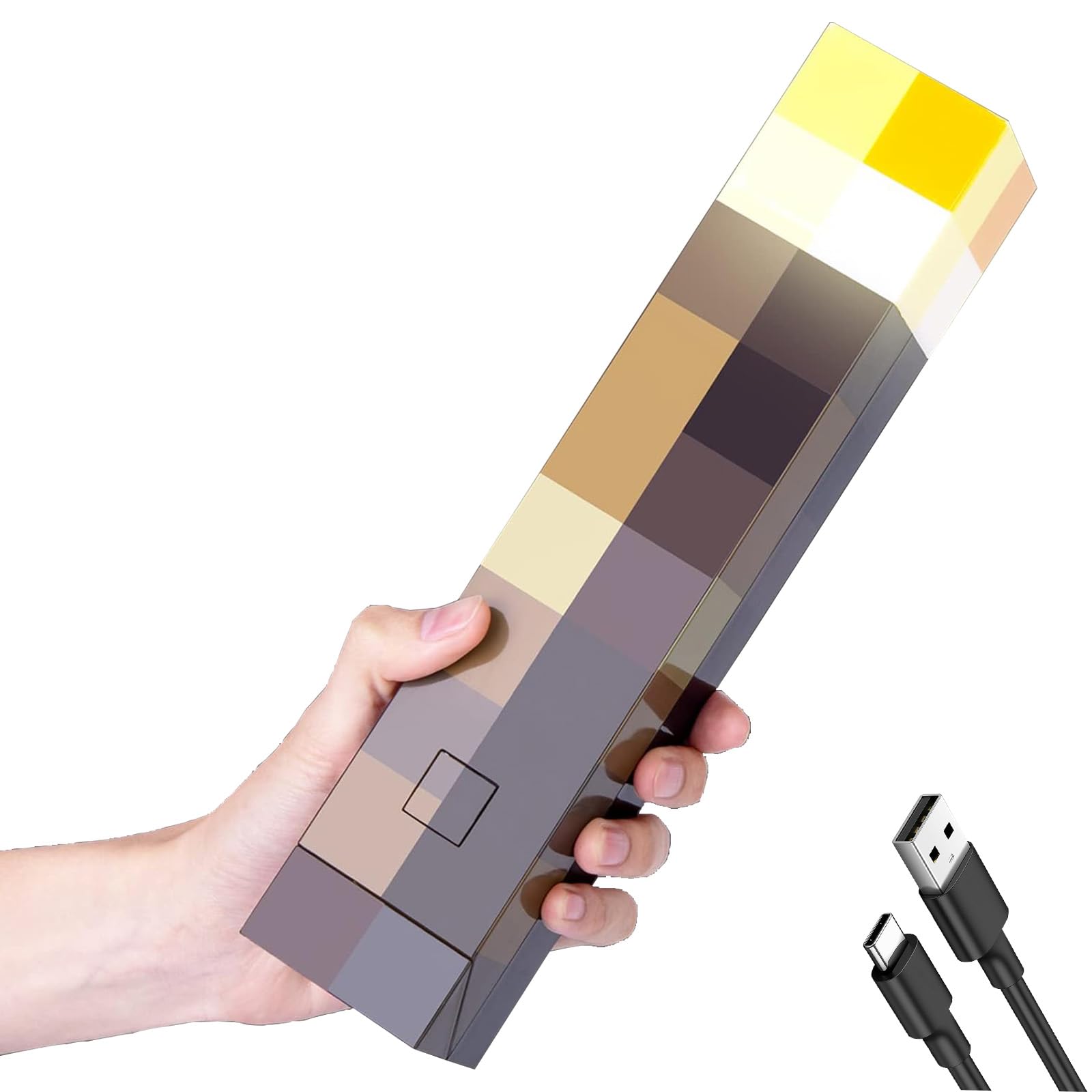 OVLENG Lampe murale torche MCraft - Lampe de nuit rechargeable 11" USB-C pour lampe de chevet pour salon, jeu, studio, chambre, jaune