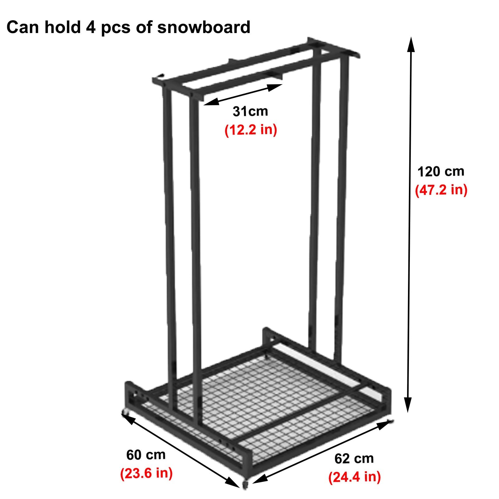 Stojak na Narty Stojak na Deskorolkę, Snowboard, Mobilne Uchwyty do Przechowywania Nart w Garażu, Stojak Ekspozycyjny na Longboard o Wysokości 120 cm