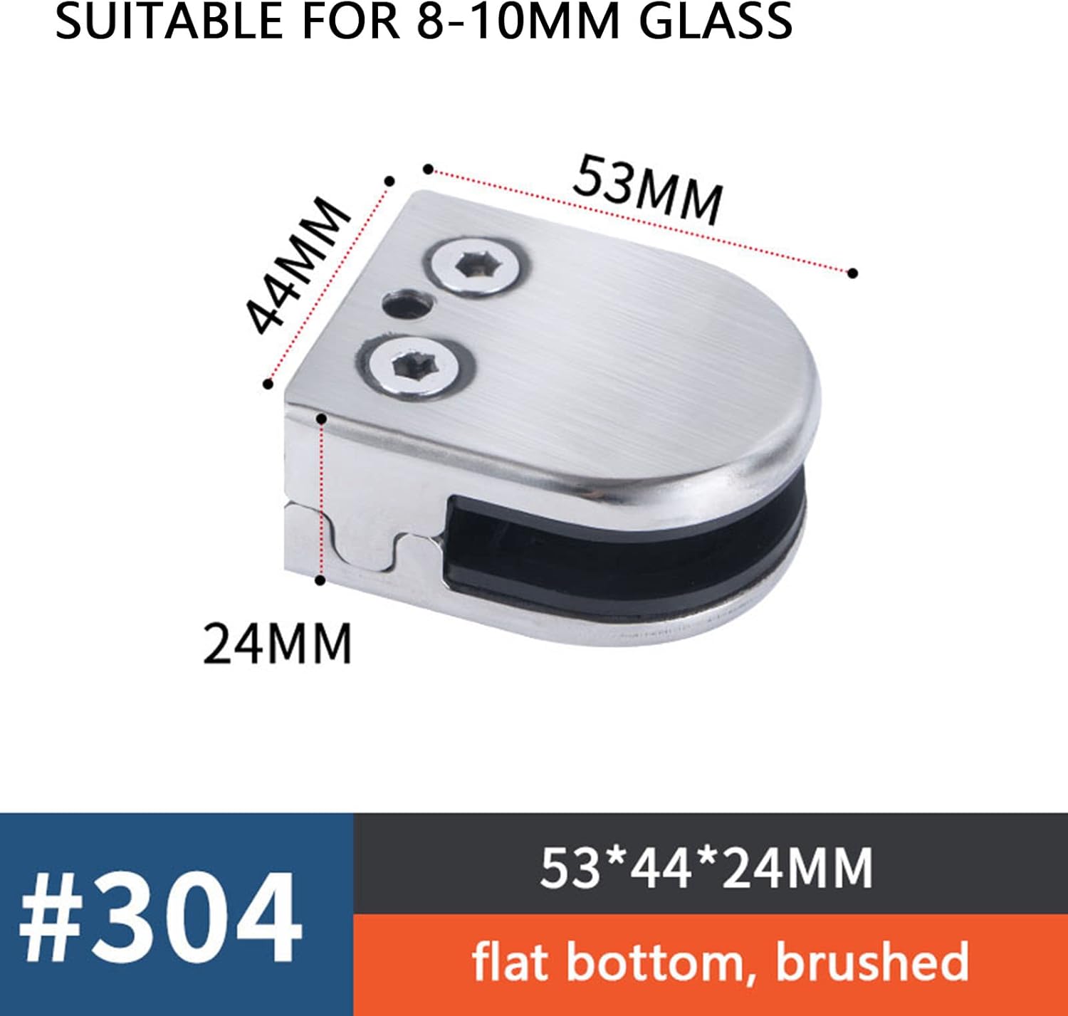 24pcs Flat Back Glass Clamps, 304 Stainless Steel Glass Clamps, 1/3"-2/5"-1/2" Adjustable Glass Bracket, for Balustrade Staircase Handrail Balcony Pool Fence Bathroom Wc,6~8mm