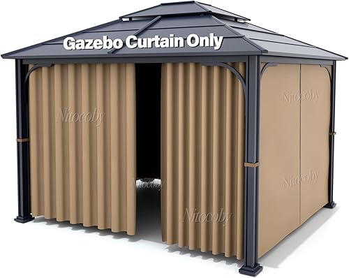 Miniatura 2 de Nitocoby Gazebo - Cortina de privacidad de repuesto universal para kioscos de 10 x 10 pies y 10 x 12 pies (caqui, 10 x 12 pies)