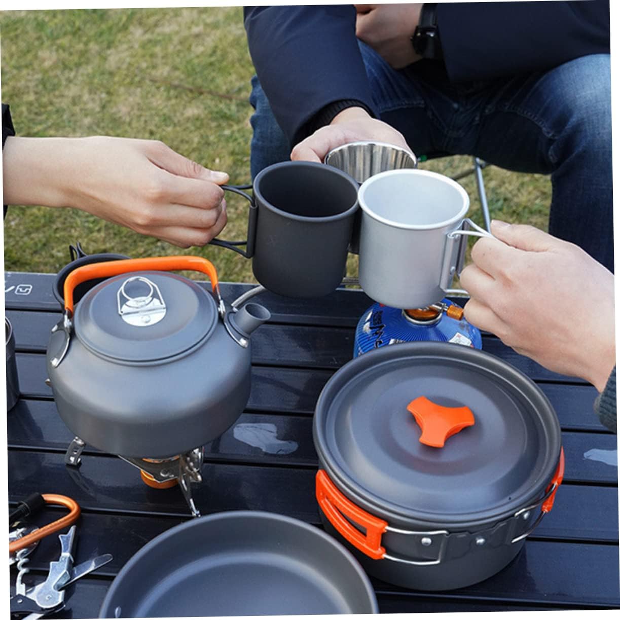 Hemoton 1set Portable Alloy Cookware for Outdoor Camping and Hiking Lightweight Cooking Pots and Cutlery for Prep and Travel Use