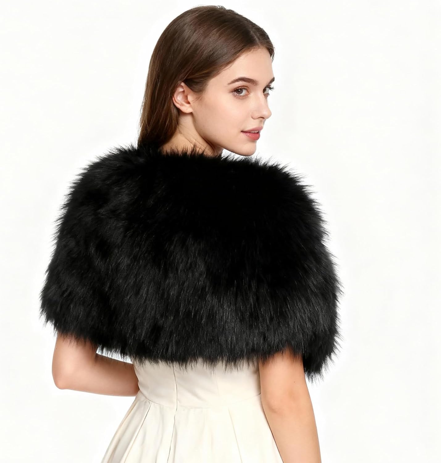 Black Faux Fur Shawl Wedding Wraps Sleeveless Evening Shoulder Shawls Cover for Women Bride and Bridesmaids Winter - Image 6