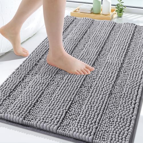 Grandaily Chenille Striped Bathroom Rugs 30x20, Extra Thick and Soft Absorbent Bath Mats, Rubber...