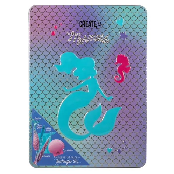 Create It! - Little Mermaid Makeup Kit for Children (Tatoos Marker + Tattoo Stencil + Mask Pestaás + Lip Gloss + Mirror), 84604