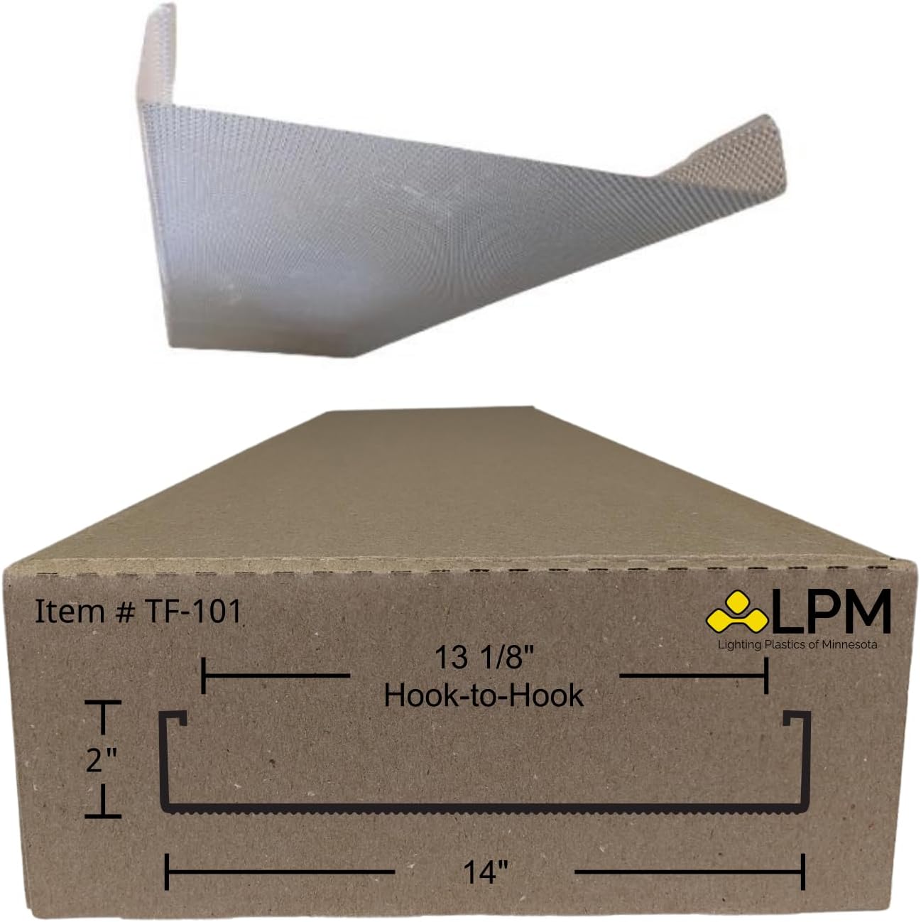 4ft Wrap Around Light Cover Diffuser 14"" W x 2"" H x 47 7/8″ L (Between Hook = 13 1/8"") (TF-101A), Clear Prismatic