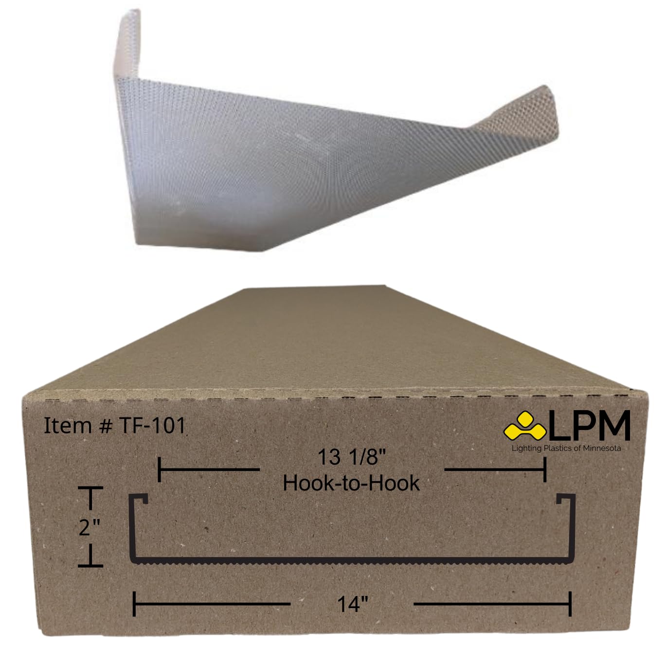 4ft Wrap Around Light Cover Diffuser 14"" W x 2"" H x 47 7/8″ L (Between Hook = 13 1/8"") (TF-101A), Clear Prismatic