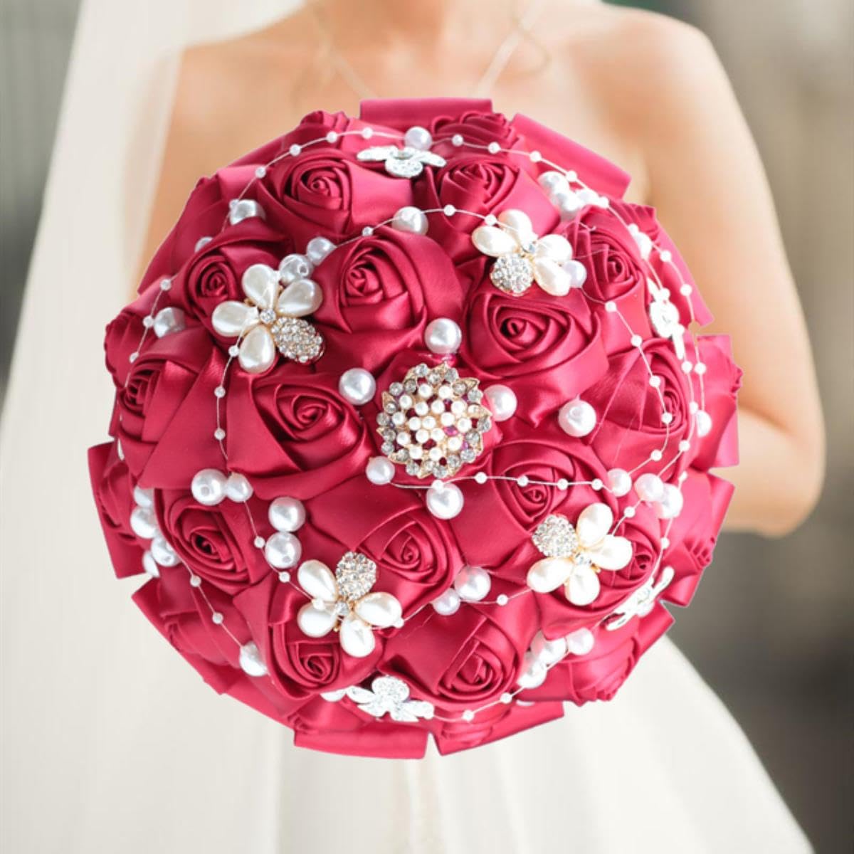 DBDJWHJ 1pc/lot pink Rhinestones Holding Flowers Wedding