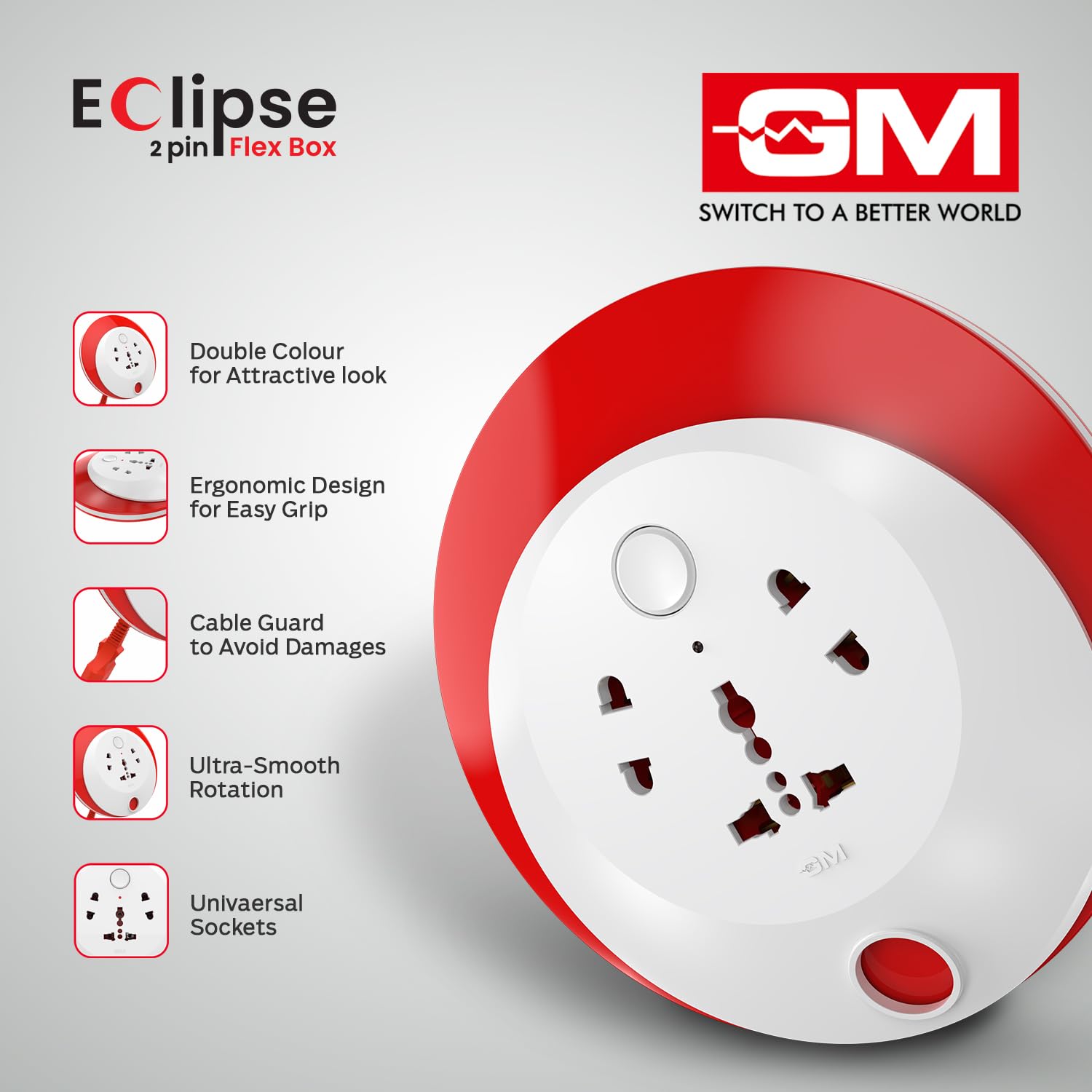 GM 3268-2PIN Flex Box 4.2 Mtr. with Indicator & International Socket. — Amazon image 4