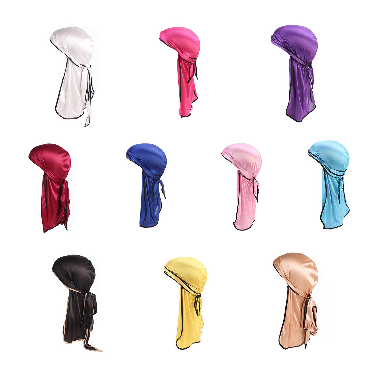 Boodtag4-Pack Unisex Durag Long-Tail Head Wraps Silky Satin Pirate Cap Hair Loss Chemo Turban Headwraps (One Size, 4pcs Set| Customized)