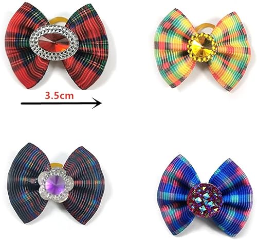 Miniatura 2 de Wepetyo 30 lazos para perros, perlas de diamantes de imitación, lazos para el pelo de mascotas con bandas de goma, lazo para cachorros, lazos de