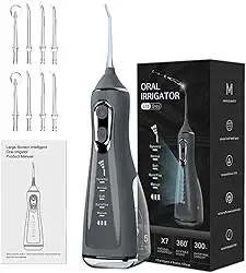 Irrigador Com Jato Oral Irrigador Bucal Sem Fio Supersonico Dental Premium Portátil 5 Modos 8 Bicos Limpeza Profunda Dentes e Gengiva Recarregável com Tanque de Água Acoplado Dentes e Gengiva Saudável Fio Dental