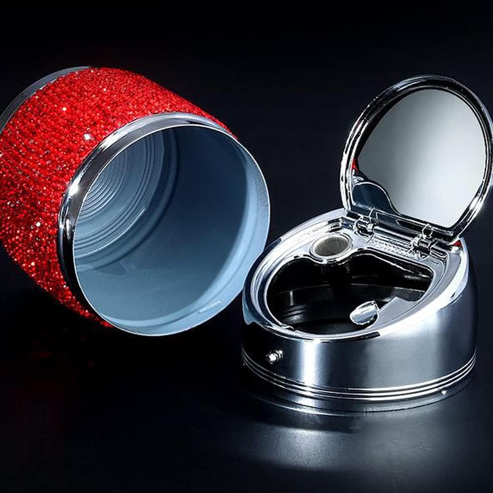 Luxury Crystal Car Ashtray,Portable Cup Holder Rhinestone Auto Ashtrays for Women & Girls,Bling Diamond Car Decoration Accessories for Car/Home/Office (Red)