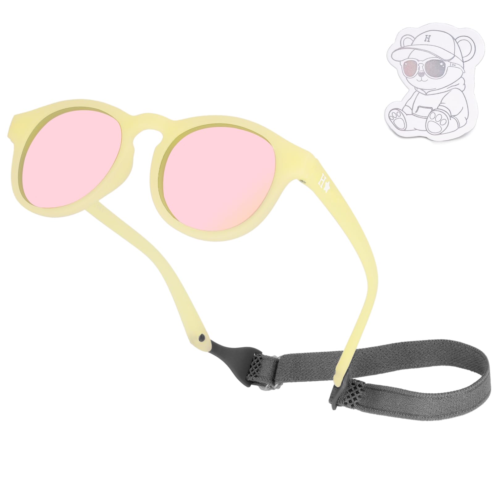 HECCEI Baby Sonnenbrille 0-24 Monate, Polarisiert 100% UV Schutz - Pebble Sonnenbrille Flexibles Gestell Kopfband für Jungen und Mädchen
