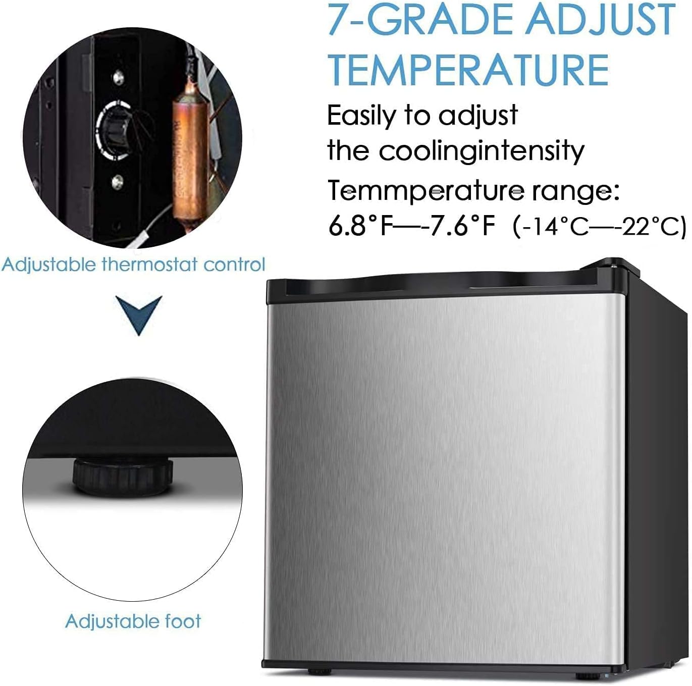 Antarctic Star Upright Freezer 1.1 Cu.ft, Compact Mini Freezer with Reversible Single Door, Temperature Control, Removable Shelves, Small freezer Stainless Steel for Home, Silver