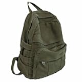 Military Green Canvas Backpack for Women & Men Retro Aesthetic Rucksack Basic Backpack for High School/College Students Travel Laptop Bag
