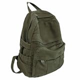 Military Green Canvas Backpack for Women & Men Retro Aesthetic Rucksack Basic Backpack for High School&sol;College Students Travel Laptop Bag