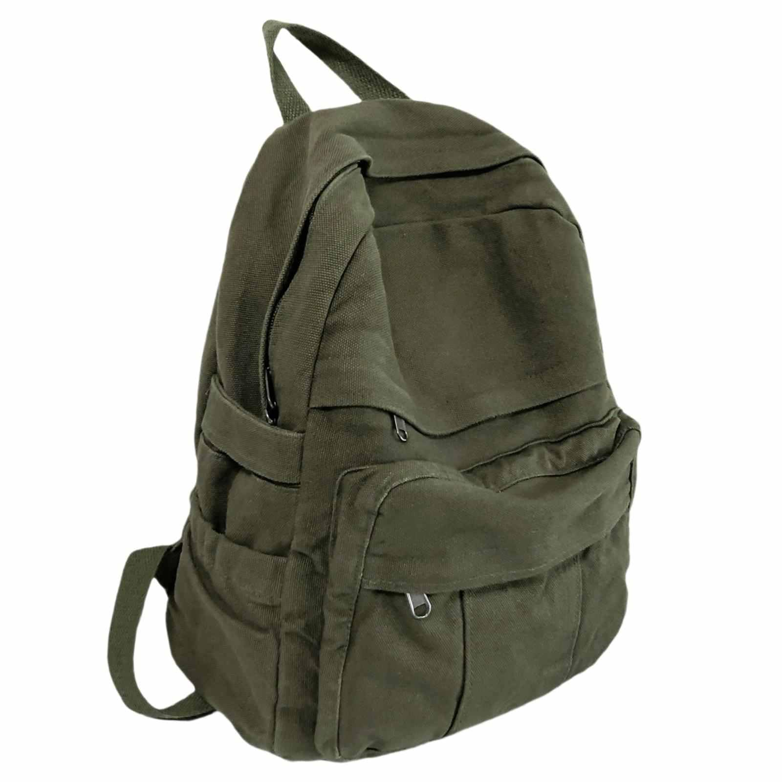 GAMLFL Military Green Canvas Backpack for Women & Men Retro Aesthetic Rucksack Basic Backpack for High School/College Students Travel Laptop Bag