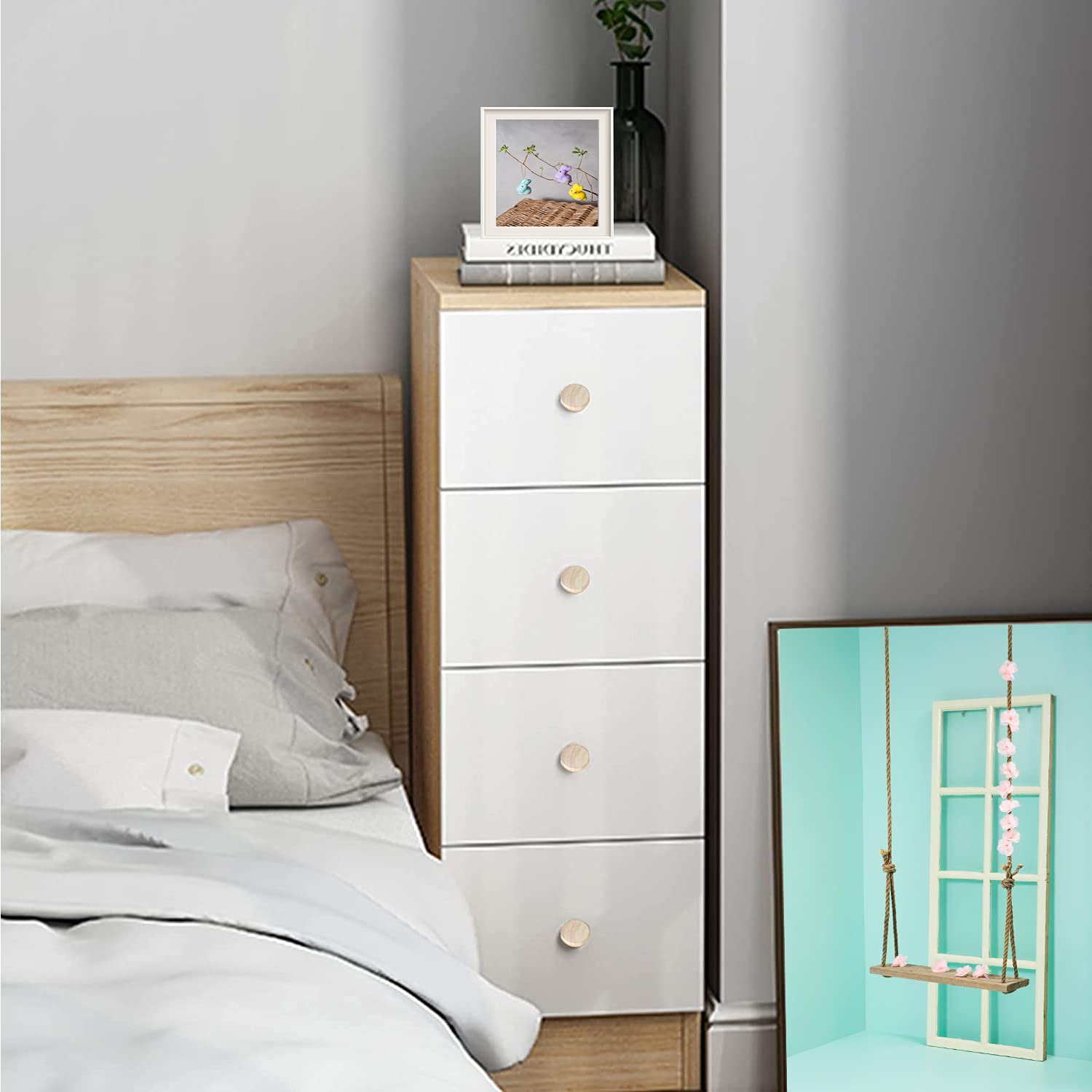 Vwoqiy 16 Stück Holz Möbelknöpfe - Natürliche Schubladengriffe 35mm Mit Schraubendreher