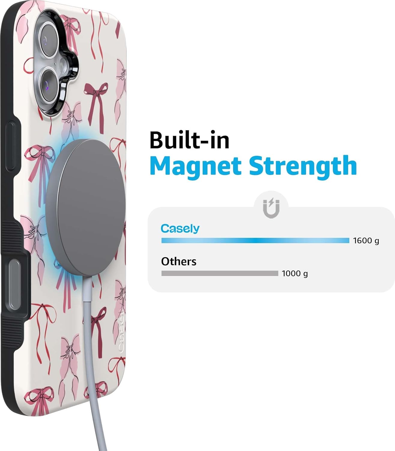 Casely iPhone 16 Case | Lover Girlie | Pink Bows | Bold Protective Design | Compatible with MagSafe - Image 4