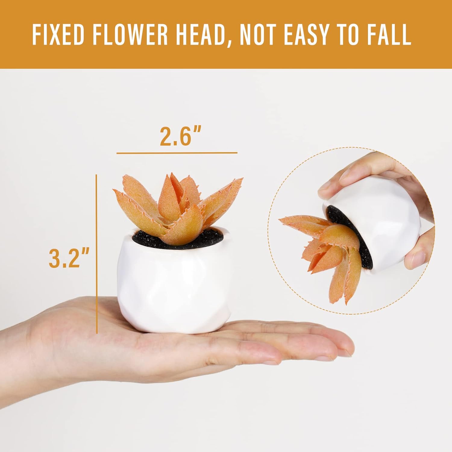 Tiita Artificial Faux Succulents in Pots, Mini Orange Fake Plants for Women Desk, Small Realistic Faux Succulents for Home Office Accessories Window Sill Bathroom Bedroom 4 Set, Orange - Image 3