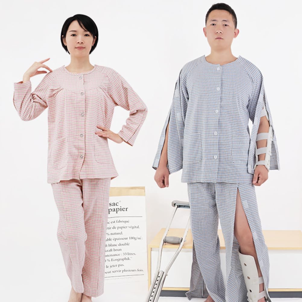 DEEYOTA 介護用パジャマ 春夏向き 男性用 女性用 マジックテープで全開 通年用 全開 パジャマ 寝たきり 寝たきり 入院 点滴 お着替え介助 高齢者