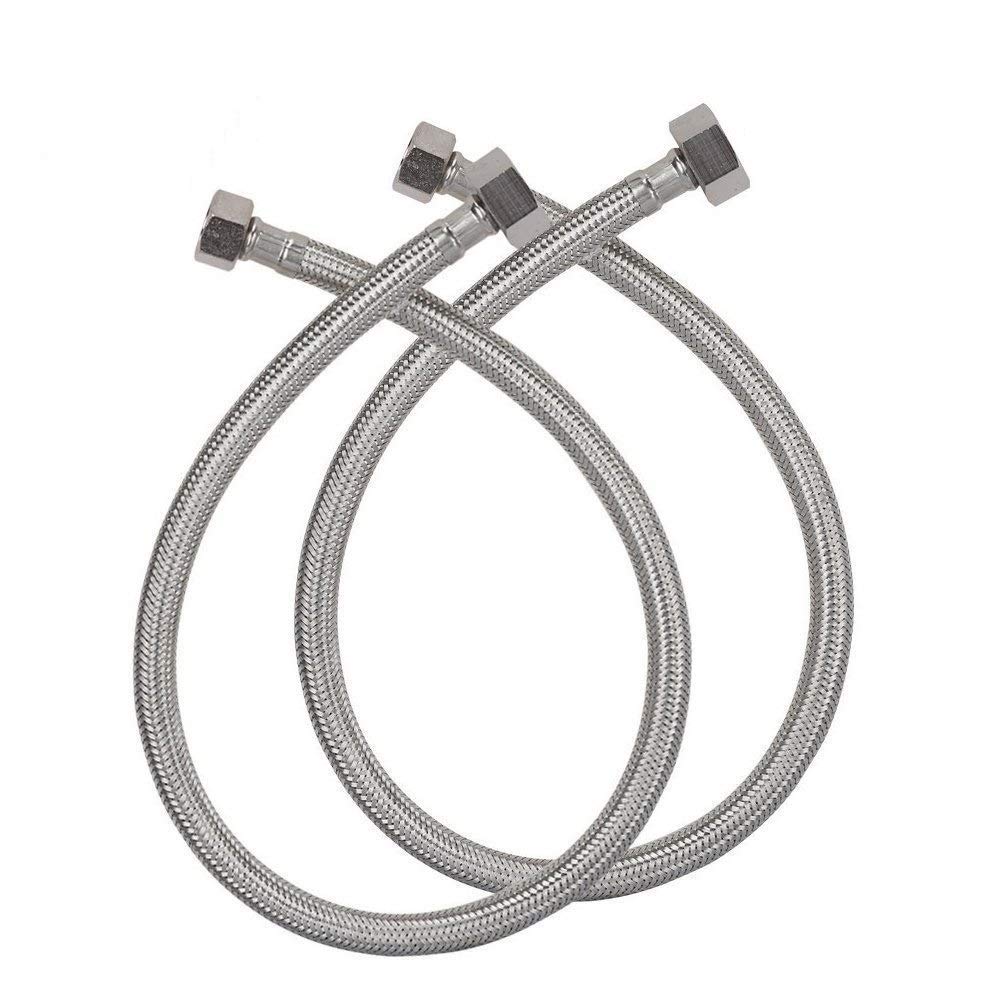 PESCA Heavy Stainless Steel Connection Pipe for geyser connection pipe for wash basin hose pipe (Silver, 24 Inch) - 2 PIECE SET