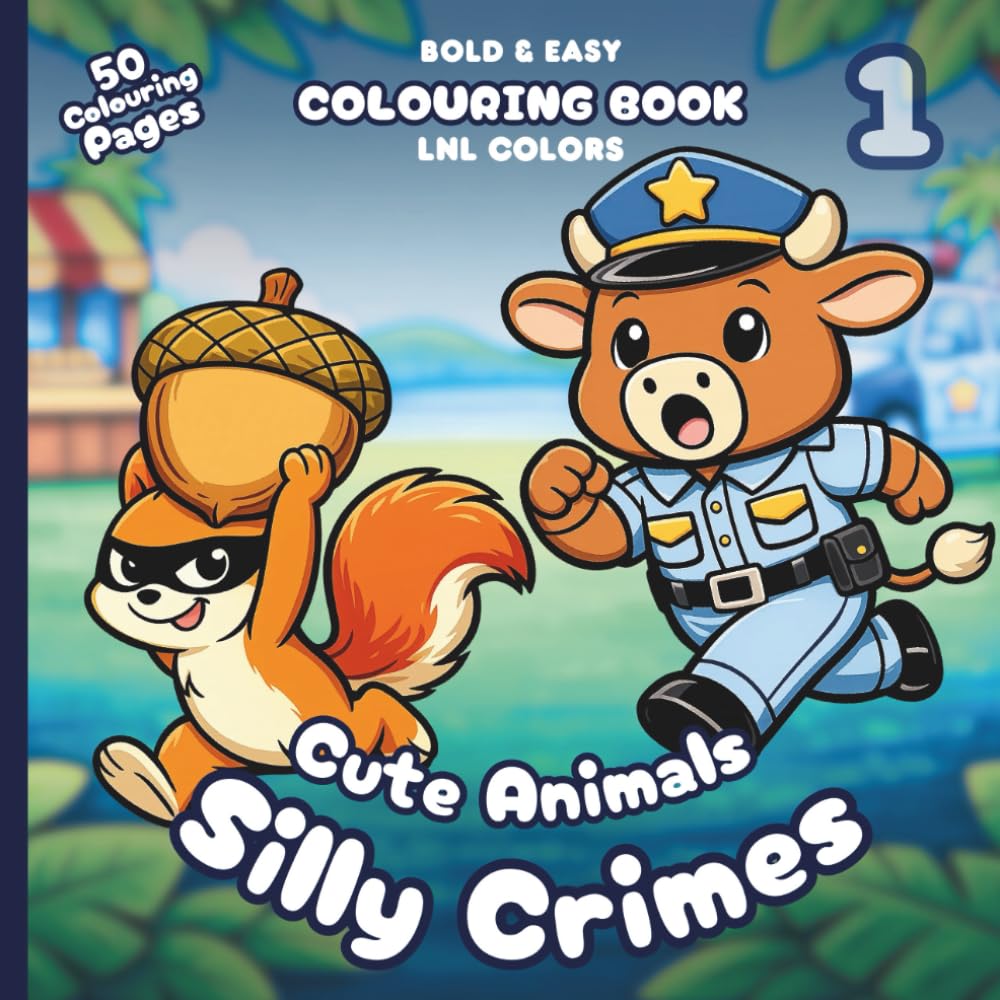 Cute Animals: Silly Crimes 1 — Bold and Easy Colouring Book for All Ages: 50 Goofy Colouring Pages for Stress Relief | Funny Robberies, Furry Mischief & Cozy Fails