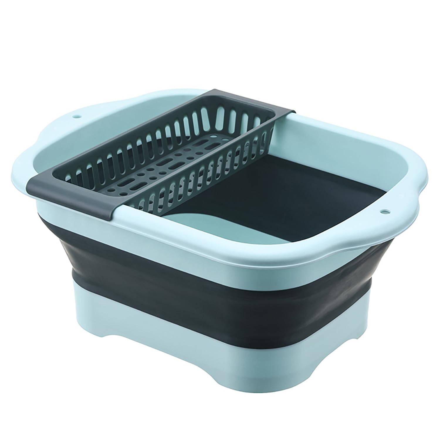 Alltiett 2.77 Gallon (10.5L) Collapsible Dish Basin with Drain Plug, Outdoor Multiuse Foldable Sink Tub, Dishpan, Wash Basin, Portable Kitchen Storage Tray for Camping, RV, Beverage Bucket (Green)