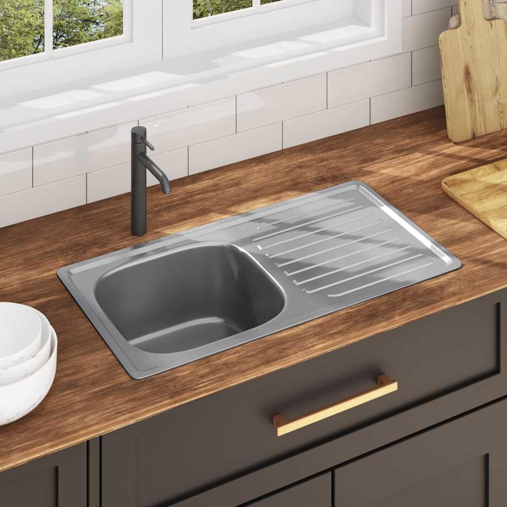 vidaXL Einbauspüle mit Sieb Siphon Schallschutzpolster Spüle Spülbecken Küchenspüle Edelstahlspüle Waschbecken Küche Edelstahl Silbern