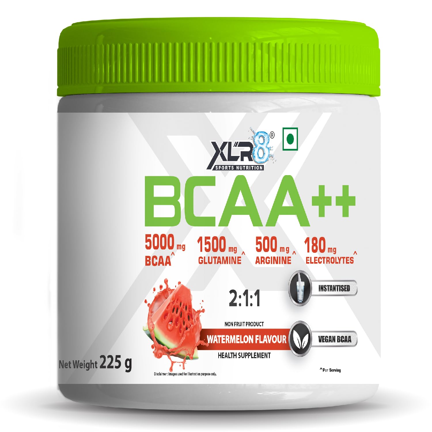 XLR8 BCAA++ Powder Supplement 2:1:1 with Vegan Instantised BCAA 5000mg,1500mg Glutamine, 500mg Arginine &180 Electrolytes (225 g (Pack of 1), Watermelon)-image-36
