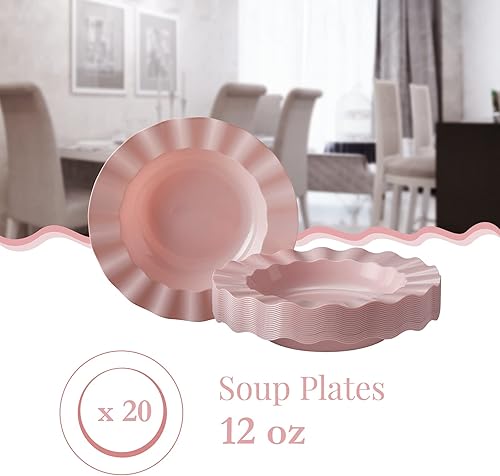 Miniatura 6 de Elegantes platos de plástico para fiestas con borde festoneado (10 unidades), platos de sopa desechables de alta resistencia para recepción de boda,
