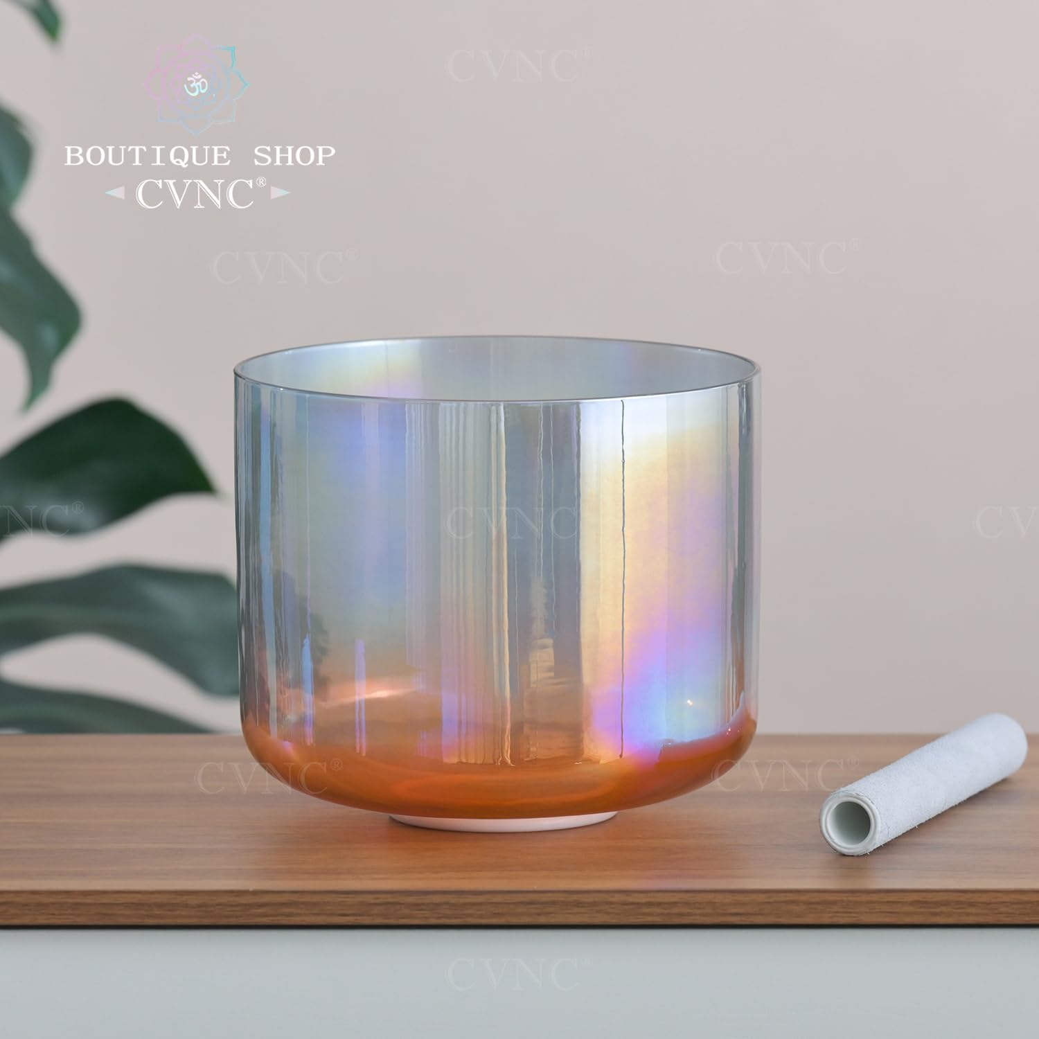 7 inch F note Pink Indigo Clear Crystal Singing Bowl Third-Eye with Mallet & O-ring