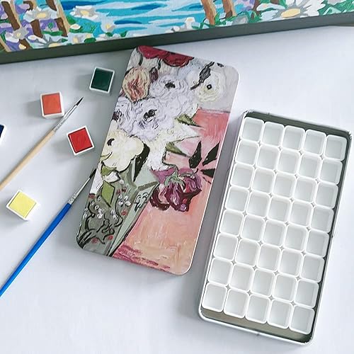 Miniatura 5 de FCLUB Paleta de acuarela vacía, 40 pozos con tiras magnéticas y ligera, paleta de acuarela de metal, soporte para pintura, paleta de pintura,