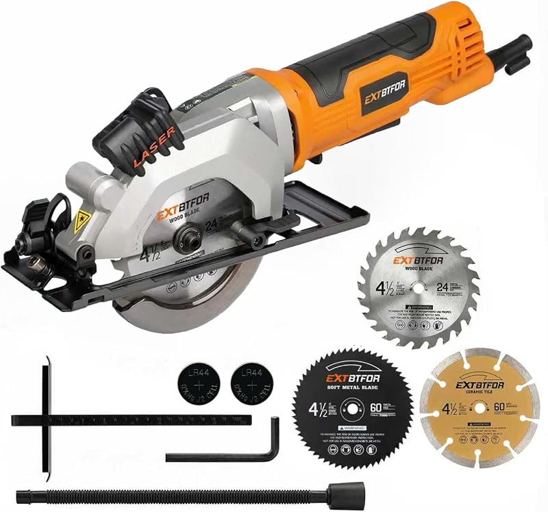 4.8A Power Circular Saw Corded,4000RPM Laser Guide 45° Max Angle | Mini Circular Saw Maximum Cutting 1-11/16" at 90° and 1-1/8"at 45° for Wood, Soft Metal, Plastic
