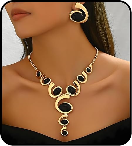 Juego de joyas de oro, plata negra, bohemio, occidental, grueso, vintage, colgante, apilable, moderno, ajustable, no se deslustra, delicados,