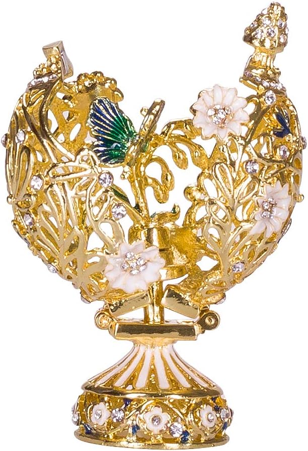 danila-souvenirs Glamorous Style Carved Easter Egg with Flowers and Butterfly 7 cm gold color, Gold-coloured - Image 4
