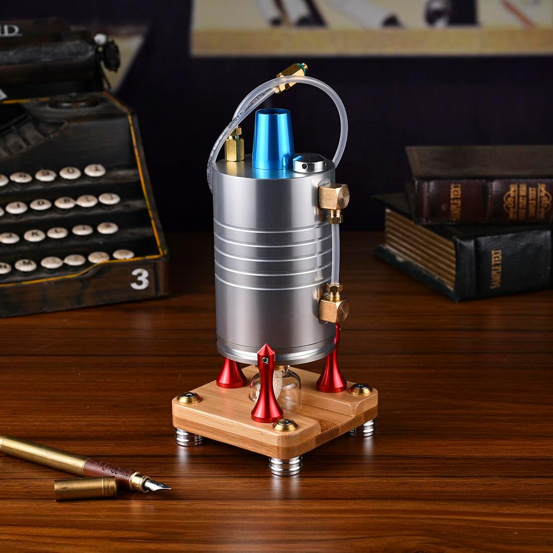 210ml Metal Vertical Steam Boiler Model for Steam Engine, Mini Steam Generator with Safety Valve, Alcohol Lamp & Pipe, DIY Physics Experiment Power Model for RC Boats, Cars and Enthusiasts