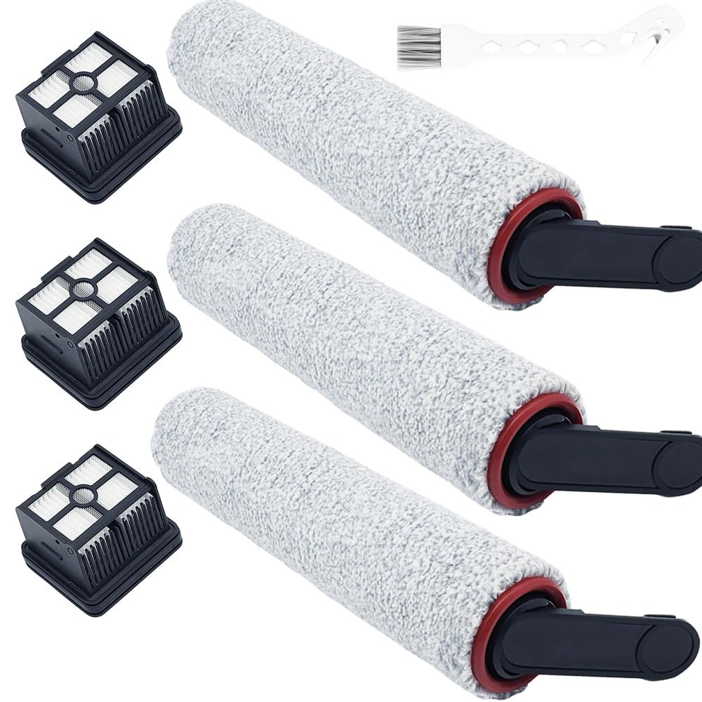 Replacement Brush Roller & Filter for Dreame H12 Pro, Dual, G10 Pro | Wet Dry Vacuum Soft Microfiber Roller Brush 3 Roller Brush+ 3 HEPA Filters + 1 Cleaning Brush