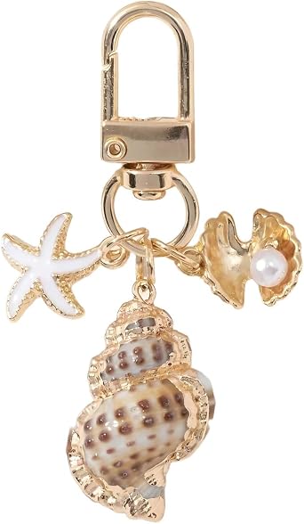 Angyape Cute Beach Keychain Pearl Starfish Seashell Keychain Summer Bag Charms Purse Charms for Handbags Ocean Gift for Women