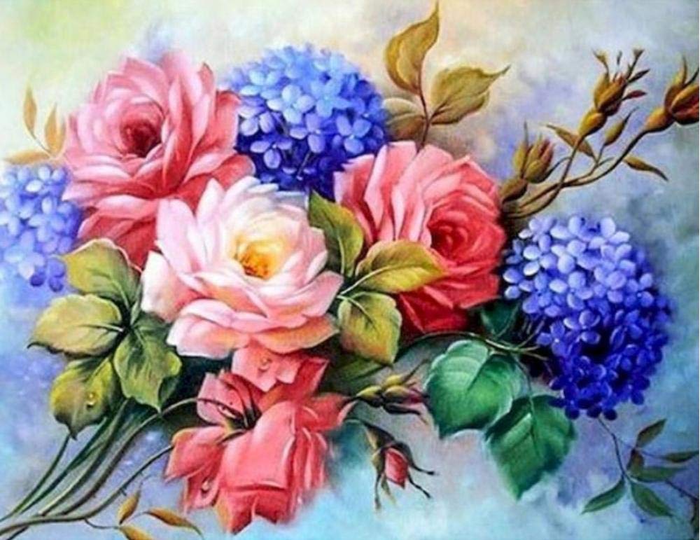 Peinture par numéros fleur de rose bleue de haute qualité sur toile de lin 40x50cm